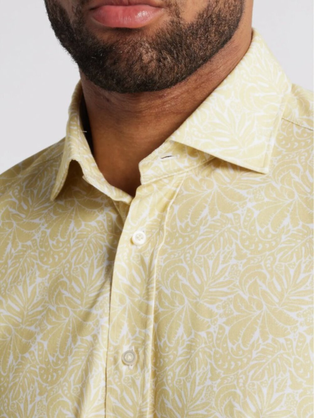 Emanuel Berg Men's 4flex Modern fit leaf print short sleeve knit button-up MED